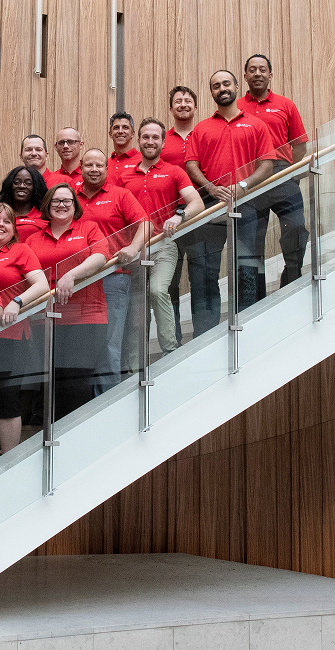 Professional growth students on a staircase