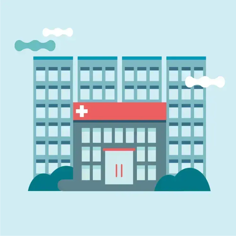 Cartoon hospital on a light blue background