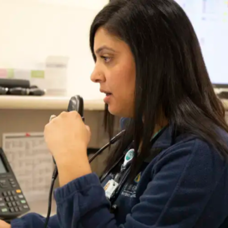 Hospital worker on the phone